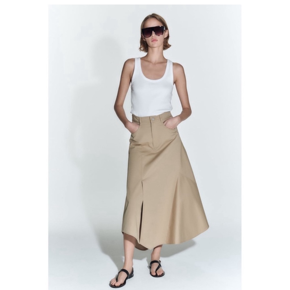 COPY - ZARA Khaki Gabardine Asymmetrical Skirt, almost new